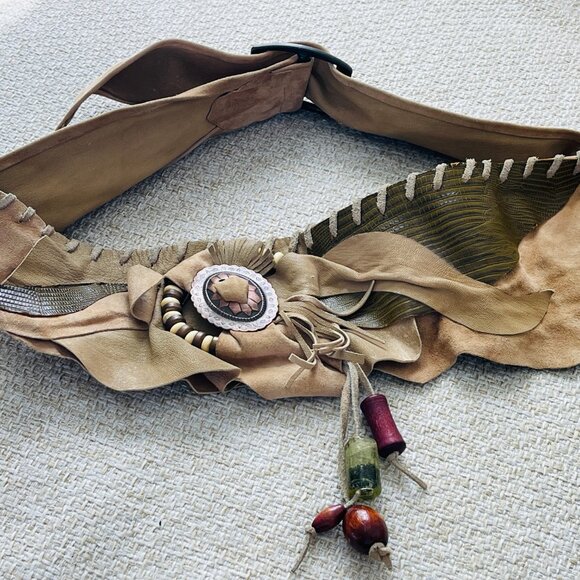 Vintage belt Handmade belt SM Women's wide belt size Beige belt Retro belt 80s - Picture 8 of 9